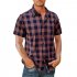 Men Casual Shirt Short Sleeve Plaid Cotton Hawaiian Tops Lapel Loose Cardigan Tops Army Green M