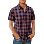 Men Casual Shirt Short Sleeve Plaid Cotton Hawaiian Tops Lapel Loose Cardigan Tops orange XL