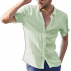Men Casual Short Sleeves Shirt Concise Solid Color Shirt green L