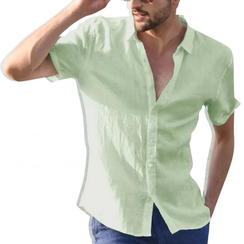 Men Casual Short Sleeves Shirt Concise Solid Color Shirt green_L
