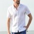 Men Casual Short Sleeves Shirt Concise Solid Color Shirt green XL