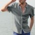 Men Casual Short Sleeves Shirt Concise Solid Color Shirt green L