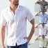 Men Casual Short Sleeves Shirt Concise Solid Color Shirt green XL