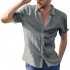 Men Casual Short Sleeves Shirt Concise Solid Color Shirt gray M