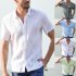 Men Casual Short Sleeves Shirt Concise Solid Color Shirt gray XXL