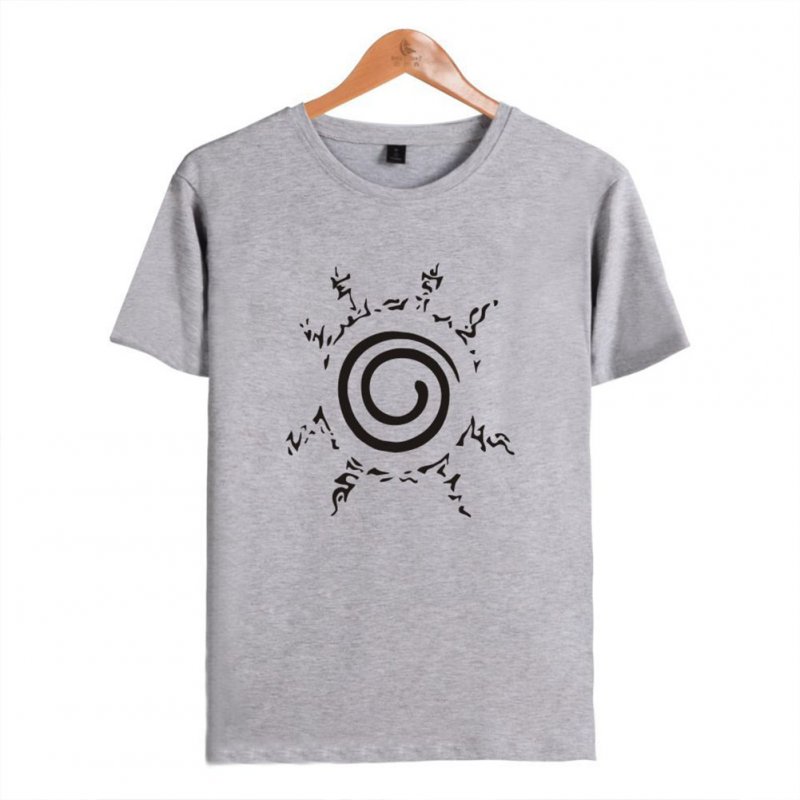 Men Casual Simple Printing Pattern Short Sleeve Round Neck T-shirt Gray _M