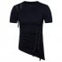 Men Casual Slim Short Sleeve T Shirt Unique Irregular Hem Braided Rope Tops black XXL