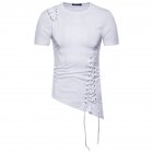 Men Casual Slim Short Sleeve T Shirt Unique Irregular Hem Braided Rope Tops white M
