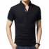 Men Casual Solid Color Cuff Stripe Pattern Standing Collar Shirt black M