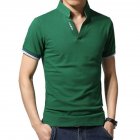 Men Casual Solid Color Cuff Stripe Pattern Standing Collar Shirt green 2XL