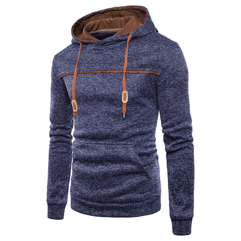 Men Casual Sports Long Sleeve Hoodie Simple Solid Color Hooded Sweatshirt Pullover Navy_XL