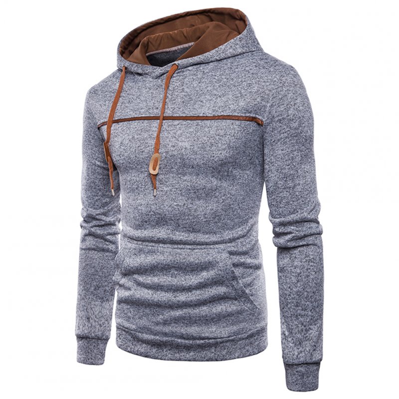 Men Casual Sports Long Sleeve Hoodie Simple Solid Color Hooded Sweatshirt Pullover light grey_L