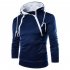 Men Casual Sports Long Sleeve Double Zipper Hoodie Simple Solid Color Hooded Sweatshirt  Navy XL