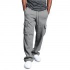 Men Casual Sports Multi Pockets Loose Straight Overalls Pants light grey M