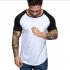 Men Casual Sports T shirt Thin Slim Fashion Matching Color T shirt White with black XL