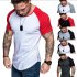 Men Casual Sports T shirt Thin Slim Fashion Matching Color T shirt White with black XL