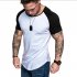 Men Casual Sports T shirt Thin Slim Fashion Matching Color T shirt White with gray M