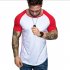 Men Casual Sports T shirt Thin Slim Fashion Matching Color T shirt White with red XL