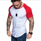 Men Casual Sports T shirt Thin Slim Fashion Matching Color T shirt White with red XL