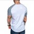 Men Casual Sports T shirt Thin Slim Fashion Matching Color T shirt White with gray M