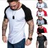 Men Casual Sports T shirt Thin Slim Fashion Matching Color T shirt Black with red L