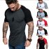 Men Casual Sports T shirt Thin Slim Fashion Matching Color T shirt Black with red L