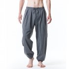 Men Casual Trousers Fashion Striped Middle Waist Elastic Waist Pants Large Size Loose Breathable Pants light grey S
