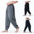 Men Casual Trousers Fashion Striped Middle Waist Elastic Waist Pants Large Size Loose Breathable Pants light grey L