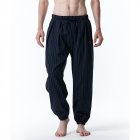 Men Casual Trousers Fashion Striped Middle Waist Elastic Waist Pants Large Size Loose Breathable Pants navy blue L