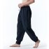 Men Casual Trousers Fashion Striped Middle Waist Elastic Waist Pants Large Size Loose Breathable Pants navy blue 3XL