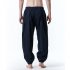 Men Casual Trousers Fashion Striped Middle Waist Elastic Waist Pants Large Size Loose Breathable Pants black XL