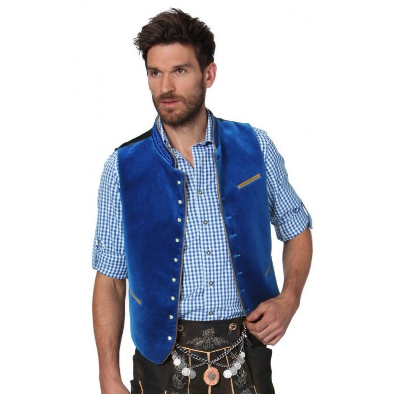 Men Casual Vest Beer Festival Waistcoat for Bavarian Traditional Costume Festival Party  blue_54