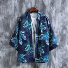 Men Chinese Style Robe Summer Three-quarter Sleeves Beach Shirt Sun Protection Chiffon Cardigan Jacket 8911 M