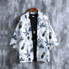 Men Chinese Style Robe Summer Three-quarter Sleeves Beach Shirt Sun Protection Chiffon Cardigan Jacket 8895 M