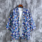 Men Chinese Style Robe Summer Three-quarter Sleeves Beach Shirt Sun Protection Chiffon Cardigan Jacket 8914 XXL