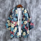 Men Chinese Style Robe Summer Three-quarter Sleeves Beach Shirt Sun Protection Chiffon Cardigan Jacket 8917 M