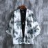 Men Chinese Style Robe Summer Three quarter Sleeves Beach Shirt Sun Protection Chiffon Cardigan Jacket 8917 S