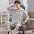 Men Comfortable Spring and Autumn Cotton Long Sleeve Casual Breathable Home Wear Set Pajamas 5639 XL