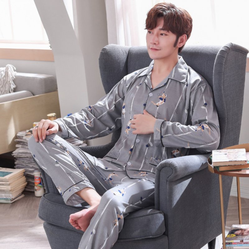Men Comfortable Spring and Autumn Cotton Long Sleeve Casual Breathable Home Wear Set Pajamas 5636_XXXL