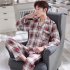 Men Comfortable Spring and Autumn Cotton Long Sleeve Casual Breathable Home Wear Set Pajamas 5637 XXXL