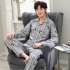 Men Comfortable Spring and Autumn Cotton Long Sleeve Casual Breathable Home Wear Set Pajamas 5635 XXL
