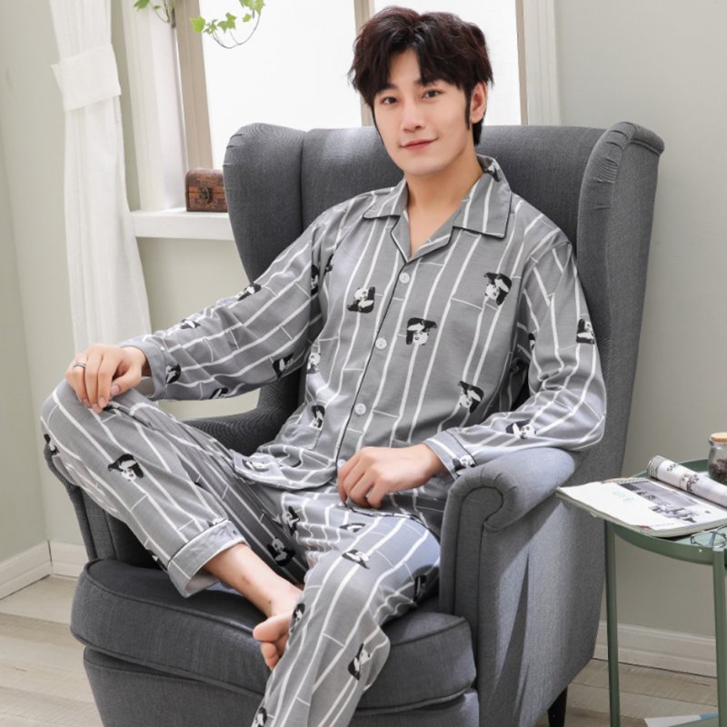 Men Comfortable Spring and Autumn Cotton Long Sleeve Casual Breathable Home Wear Set Pajamas 5634_L