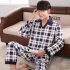 Men Comfortable Spring and Autumn Cotton Long Sleeve Casual Breathable Home Wear Set Pajamas 5637 L