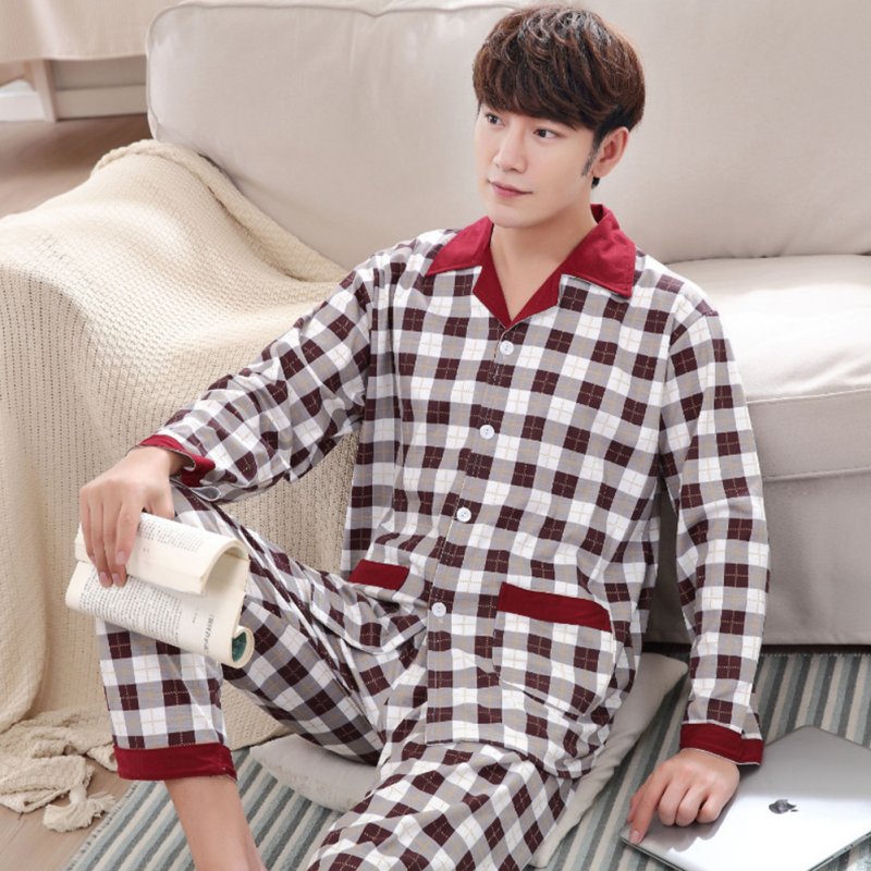 Men Comfortable Spring and Autumn Cotton Long Sleeve Casual Breathable Home Wear Set Pajamas 5631_XXL