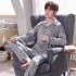 Men Comfortable Spring and Autumn Cotton Long Sleeve Casual Breathable Home Wear Set Pajamas 5637 XL