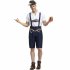 Men Cosplay Bavarian Traditional Suits Plaid Shirts   Suspender Pants  Cap  Navy M