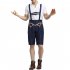 Men Cosplay Bavarian Traditional Suits Plaid Shirts   Suspender Pants  Cap  Navy XL