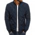 Men Cotton Jacket Coat Plaid Stand Collar Simple Solid Color Autumn Winter Overcoat Royal blue L