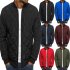 Men Cotton Jacket Coat Plaid Stand Collar Simple Solid Color Autumn Winter Overcoat Royal blue XXL