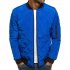 Men Cotton Jacket Coat Plaid Stand Collar Simple Solid Color Autumn Winter Overcoat Royal blue 3XL